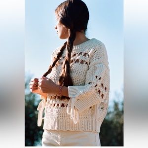 Zara Open Knit Sweater with Tied Cuffs